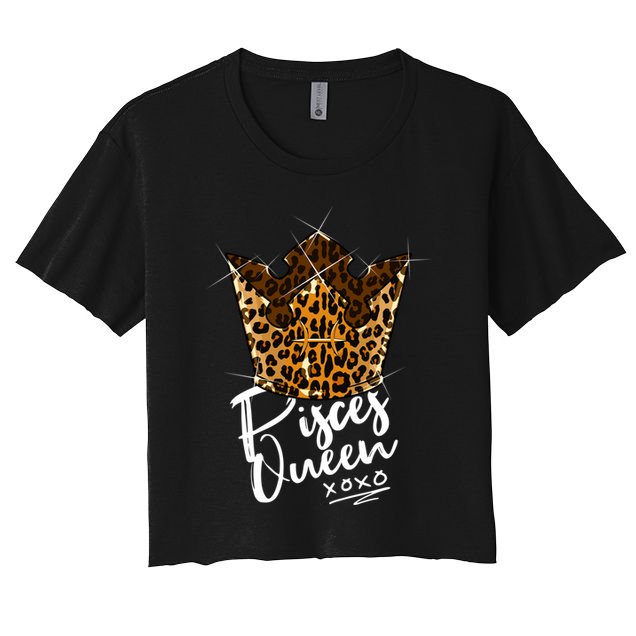 Leopard Pisces Queen Zodiac Sign With Leopard Pattern Crown Gift Women's Crop Top Tee