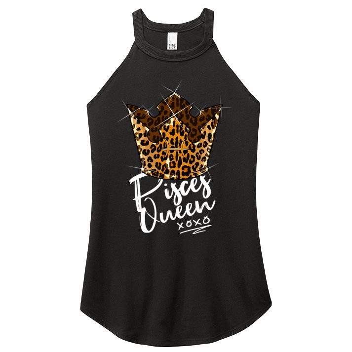 Leopard Pisces Queen Zodiac Sign With Leopard Pattern Crown Gift Women's Perfect Tri Rocker Tank