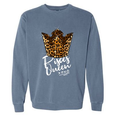 Leopard Pisces Queen Zodiac Sign With Leopard Pattern Crown Gift Garment-Dyed Sweatshirt