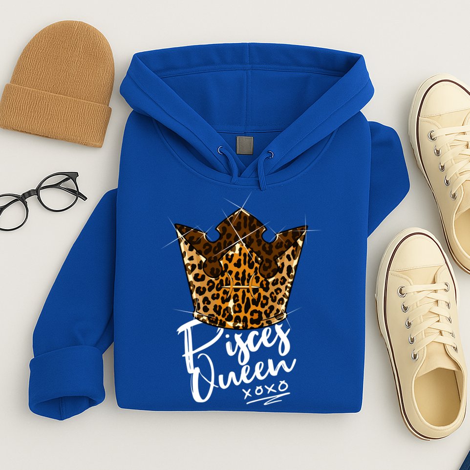 Leopard Pisces Queen Zodiac Sign With Leopard Pattern Crown Gift Hoodie