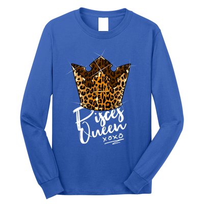 Leopard Pisces Queen Zodiac Sign With Leopard Pattern Crown Gift Long Sleeve Shirt