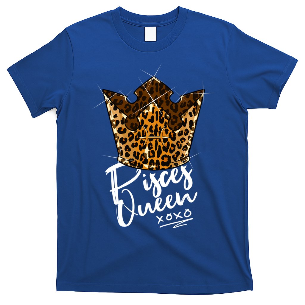 Leopard Pisces Queen Zodiac Sign With Leopard Pattern Crown Gift T-Shirt