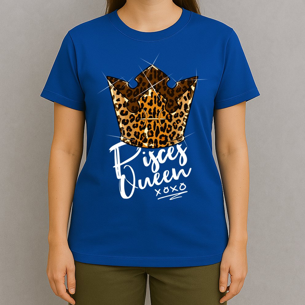 Leopard Pisces Queen Zodiac Sign With Leopard Pattern Crown Gift T-Shirt