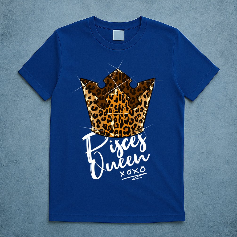 Leopard Pisces Queen Zodiac Sign With Leopard Pattern Crown Gift T-Shirt