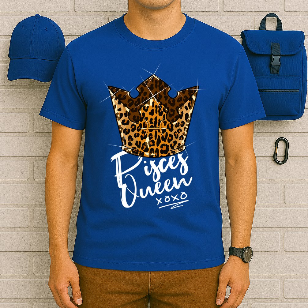 Leopard Pisces Queen Zodiac Sign With Leopard Pattern Crown Gift T-Shirt