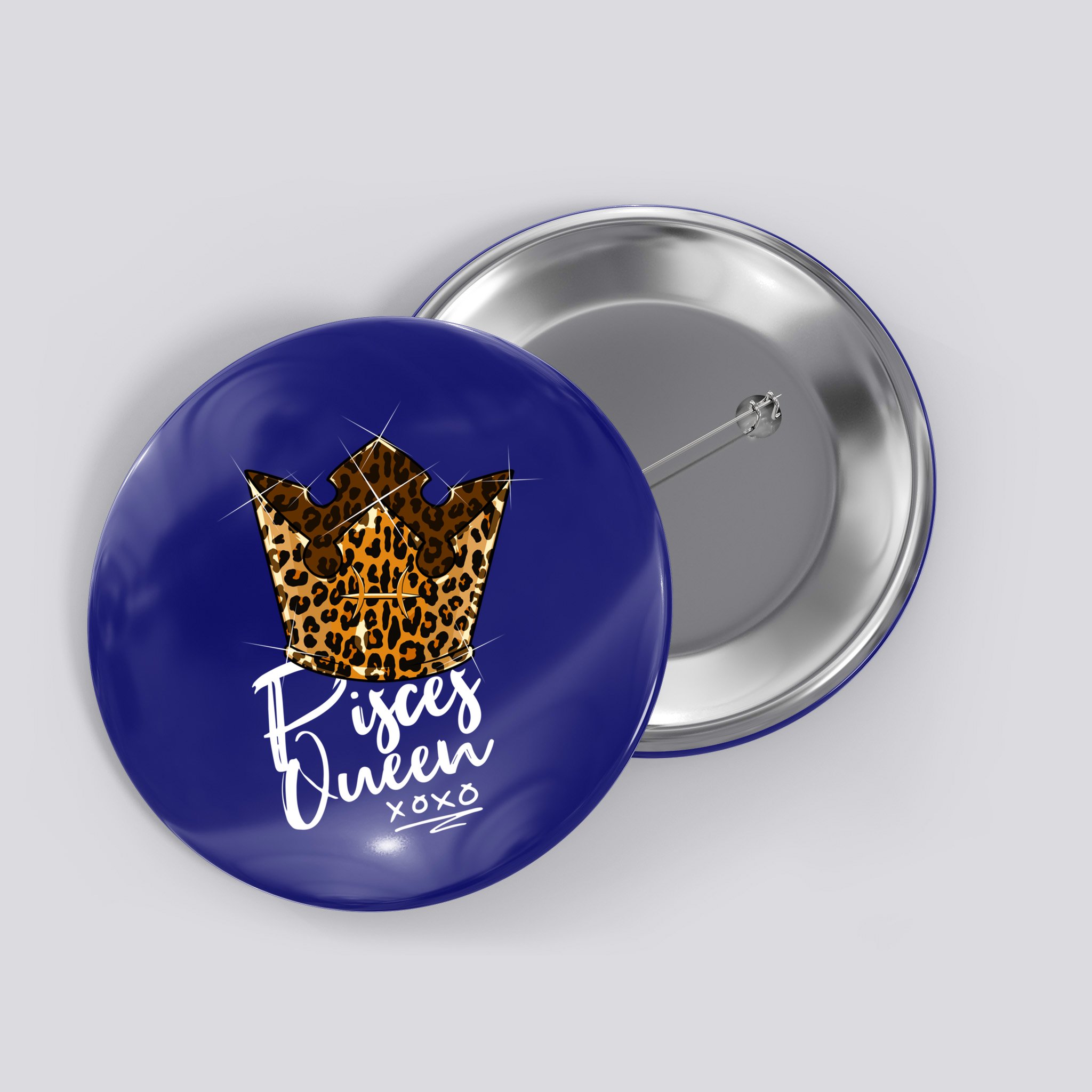 Leopard Pisces Queen Zodiac Sign With Leopard Pattern Crown Gift Button