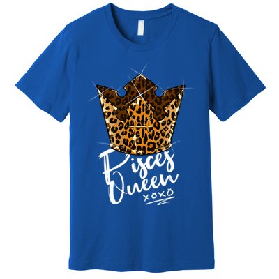 Leopard Pisces Queen Zodiac Sign With Leopard Pattern Crown Gift Premium T-Shirt