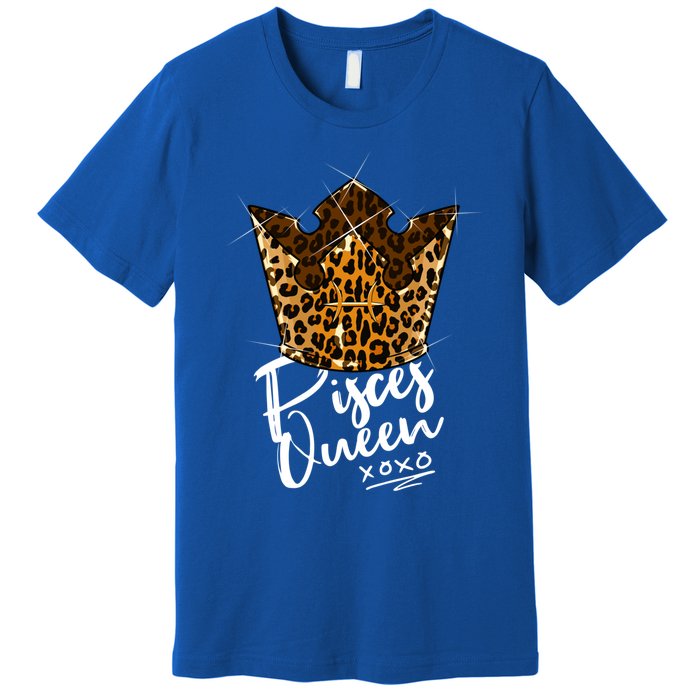 Leopard Pisces Queen Zodiac Sign With Leopard Pattern Crown Gift Premium T-Shirt