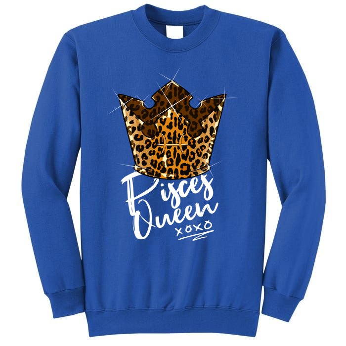 Leopard Pisces Queen Zodiac Sign With Leopard Pattern Crown Gift Tall Sweatshirt