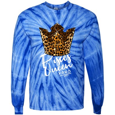 Leopard Pisces Queen Zodiac Sign With Leopard Pattern Crown Gift Tie-Dye Long Sleeve Shirt