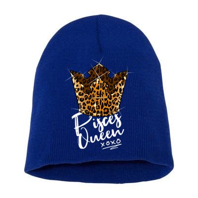 Leopard Pisces Queen Zodiac Sign With Leopard Pattern Crown Gift Short Acrylic Beanie