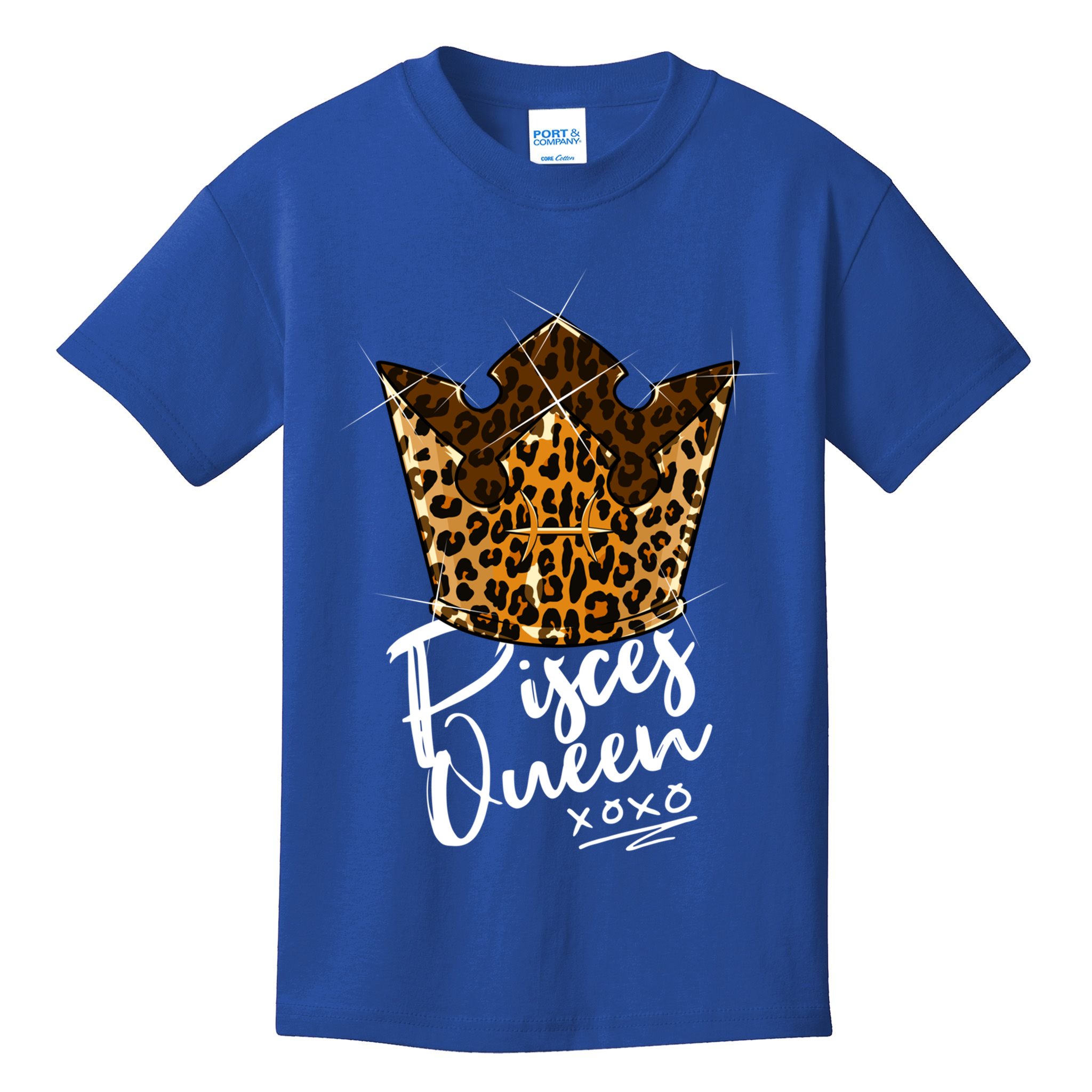 Leopard Pisces Queen Zodiac Sign With Leopard Pattern Crown Gift Kids T-Shirt