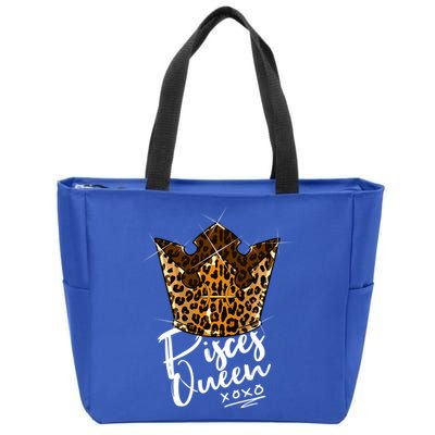 Leopard Pisces Queen Zodiac Sign With Leopard Pattern Crown Gift Zip Tote Bag