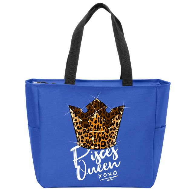 Leopard Pisces Queen Zodiac Sign With Leopard Pattern Crown Gift Zip Tote Bag