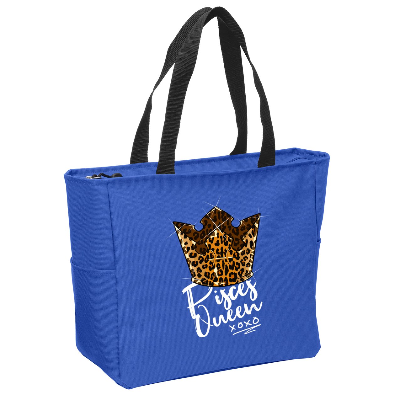 Leopard Pisces Queen Zodiac Sign With Leopard Pattern Crown Gift Zip Tote Bag