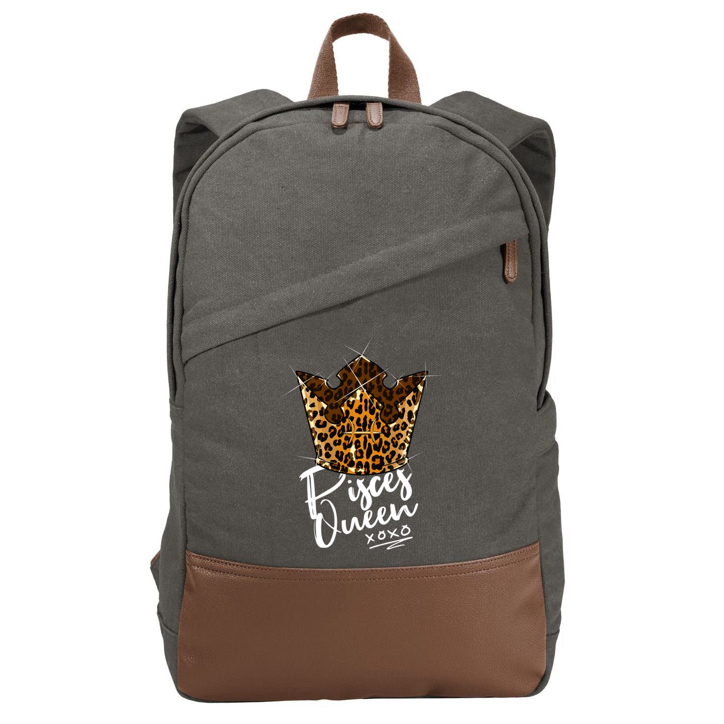 Leopard Pisces Queen Zodiac Sign With Leopard Pattern Crown Gift Cotton Canvas Backpack