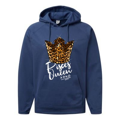 Leopard Pisces Queen Zodiac Sign With Leopard Pattern Crown Gift Performance Fleece Hoodie