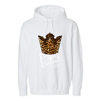 Leopard Pisces Queen Zodiac Sign With Leopard Pattern Crown Gift Garment-Dyed Fleece Hoodie