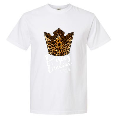 Leopard Pisces Queen Zodiac Sign With Leopard Pattern Crown Gift Garment-Dyed Heavyweight T-Shirt