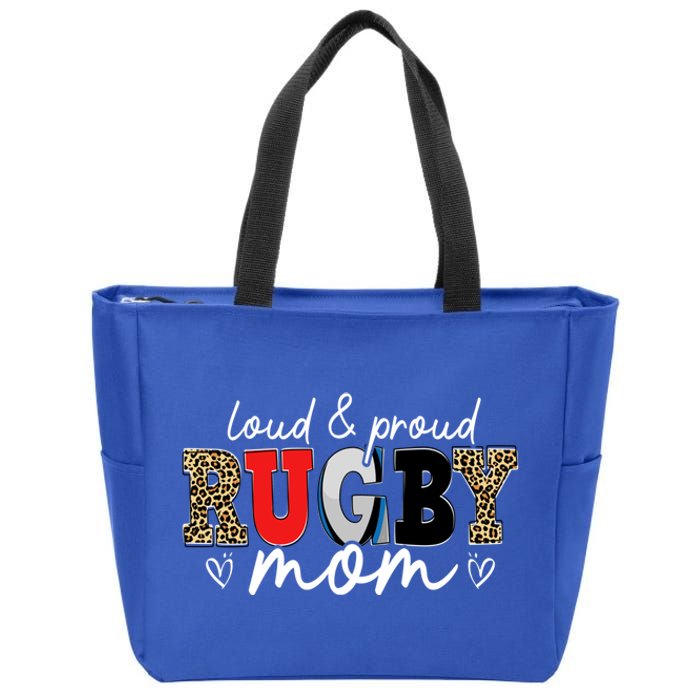 Loud Proud Rugby Mom Leopard Mama Mommy Mothers Day Gift Zip Tote Bag