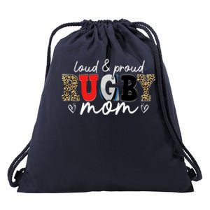 Loud Proud Rugby Mom Leopard Mama Mommy Mothers Day Gift Drawstring Bag