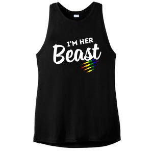 Lgbt Pride Rainbow Couples For Lesbians I'm Her Beast Beauty Gift Ladies PosiCharge Tri-Blend Wicking Tank