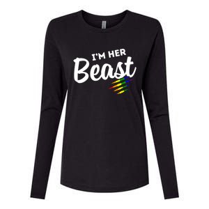 Lgbt Pride Rainbow Couples For Lesbians I'm Her Beast Beauty Gift Womens Cotton Relaxed Long Sleeve T-Shirt