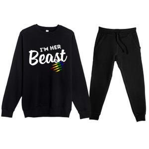 Lgbt Pride Rainbow Couples For Lesbians I'm Her Beast Beauty Gift Premium Crewneck Sweatsuit Set