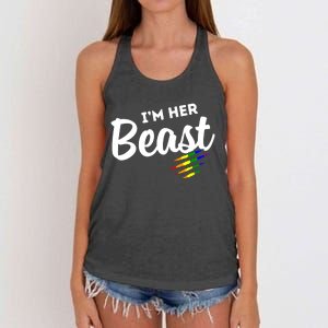 Lgbt Pride Rainbow Couples For Lesbians I'm Her Beast Beauty Gift Women's Knotted Racerback Tank