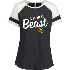 Lgbt Pride Rainbow Couples For Lesbians I'm Her Beast Beauty Gift Enza Ladies Jersey Colorblock Tee