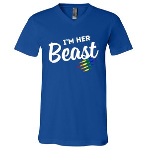 Lgbt Pride Rainbow Couples For Lesbians I'm Her Beast Beauty Gift V-Neck T-Shirt