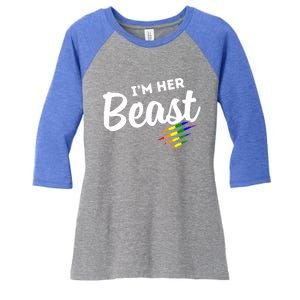 Lgbt Pride Rainbow Couples For Lesbians I'm Her Beast Beauty Gift Women's Tri-Blend 3/4-Sleeve Raglan Shirt