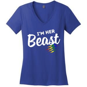 Lgbt Pride Rainbow Couples For Lesbians I'm Her Beast Beauty Gift Women's V-Neck T-Shirt