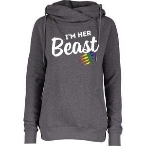 Lgbt Pride Rainbow Couples For Lesbians I'm Her Beast Beauty Gift Womens Funnel Neck Pullover Hood