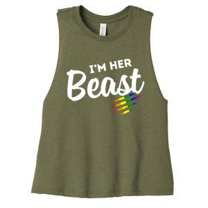 Lgbt Pride Rainbow Couples For Lesbians I'm Her Beast Beauty Gift Women's Racerback Cropped Tank