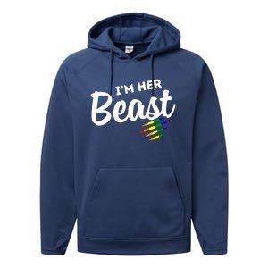 Lgbt Pride Rainbow Couples For Lesbians I'm Her Beast Beauty Gift Performance Fleece Hoodie