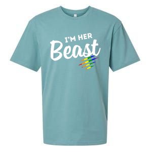 Lgbt Pride Rainbow Couples For Lesbians I'm Her Beast Beauty Gift Sueded Cloud Jersey T-Shirt