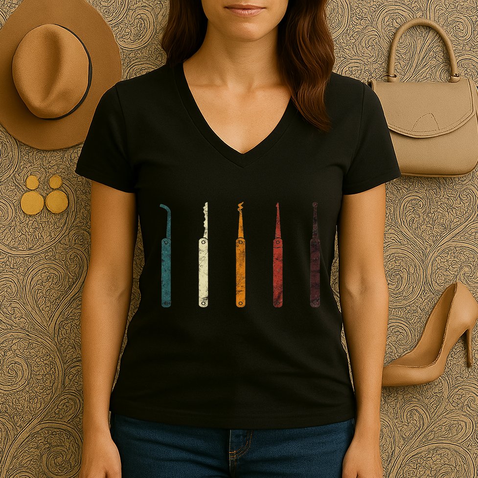 Lock Picker Retro Locksmith Lock Picking Locksmithing Women's V-Neck T-Shirt