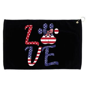 Love Paw Ribbon US Flag 4th of July Patriotic Dog Cat Owner Grommeted Golf Towel