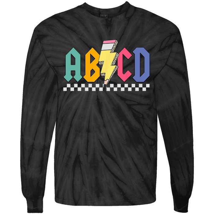 Lightning Pencil Rockn Roll ABCD Back To School Teacher Tie-Dye Long Sleeve Shirt