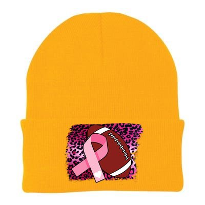 Leopard Pink Ribbon Breast Cancer Football Knit Cap Winter Beanie