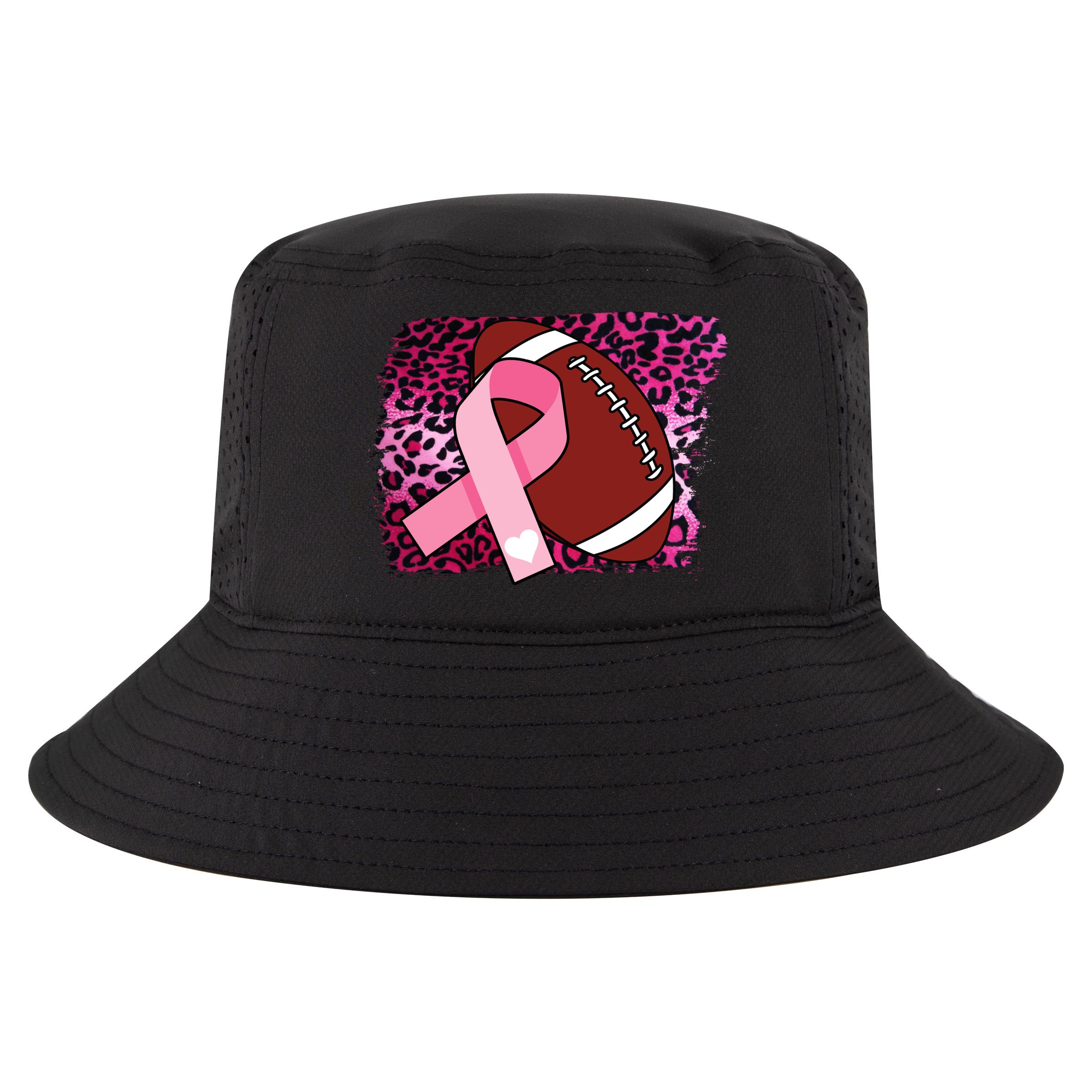 Leopard Pink Ribbon Breast Cancer Football Cool Comfort Performance Bucket Hat