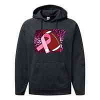 Leopard Pink Ribbon Breast Cancer Football Performance Fleece Hoodie