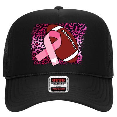 Leopard Pink Ribbon Breast Cancer Football High Crown Mesh Back Trucker Hat