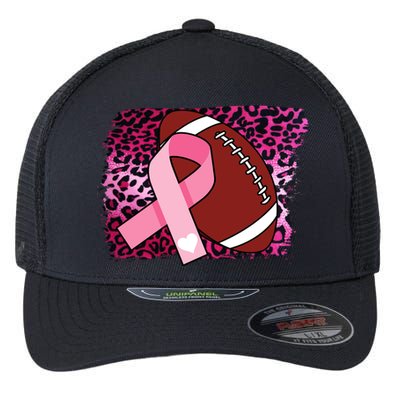 Leopard Pink Ribbon Breast Cancer Football Flexfit Unipanel Trucker Cap