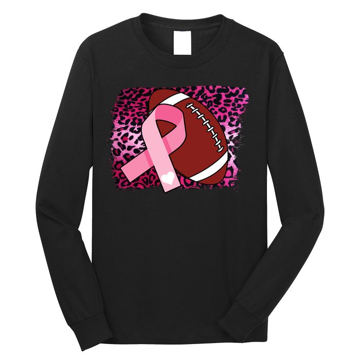 Leopard Pink Ribbon Breast Cancer Football Long Sleeve Shirt