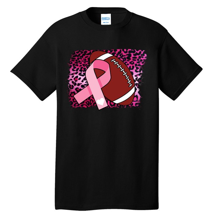 Leopard Pink Ribbon Breast Cancer Football Tall T-Shirt