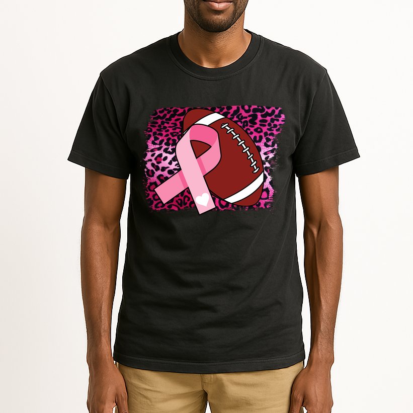 Leopard Pink Ribbon Breast Cancer Football Tall T-Shirt