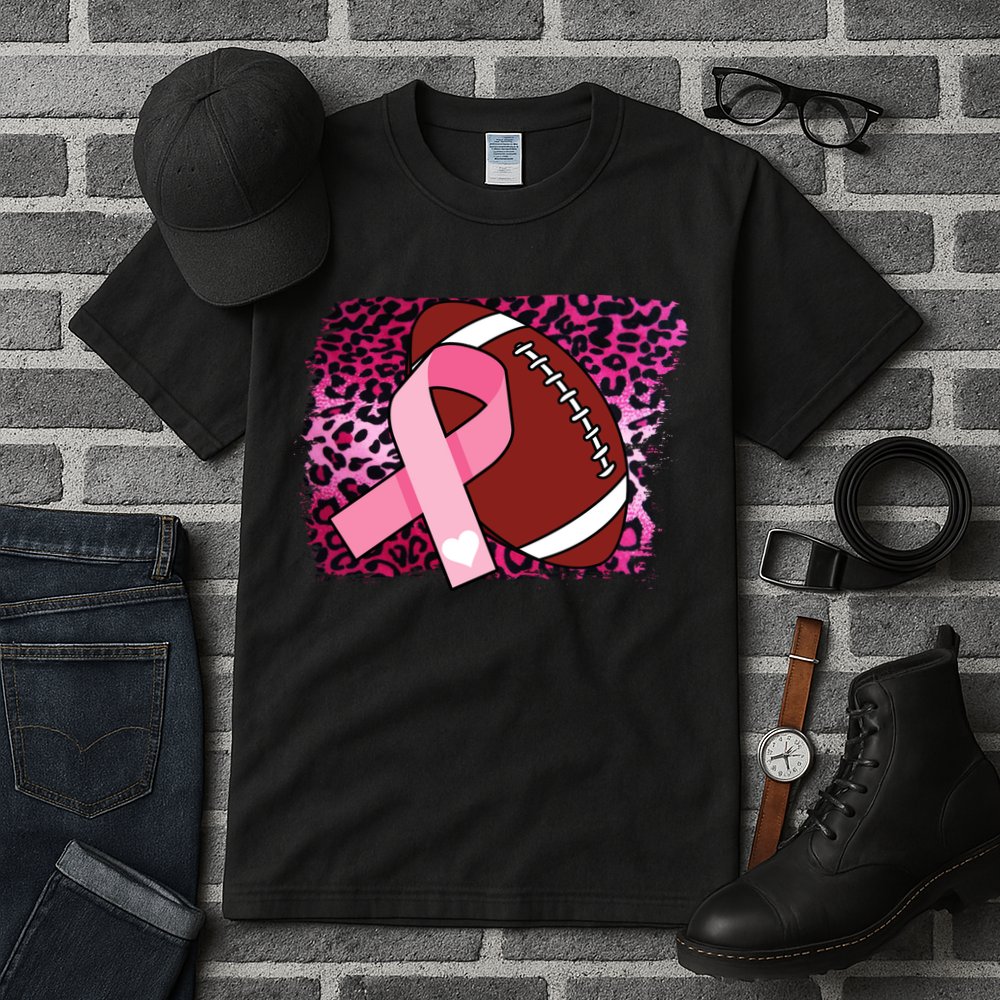 Leopard Pink Ribbon Breast Cancer Football Tall T-Shirt