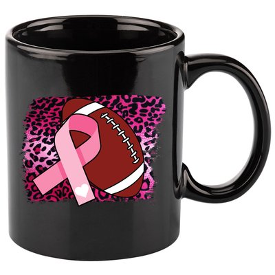 Leopard Pink Ribbon Breast Cancer Football 11oz C Handle Ceramic Mug